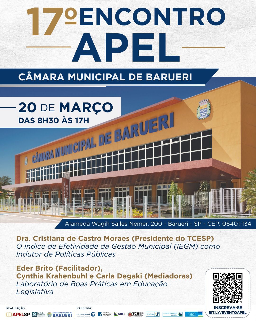 17º Encontro da APEL reúne Escolas do Legislativo na Câmara de Barueri em 20 de março