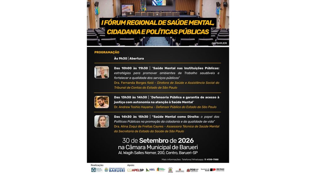 Barueri (SP) realiza I Fórum Regional de Saúde Mental, Cidadania e Políticas Públicas