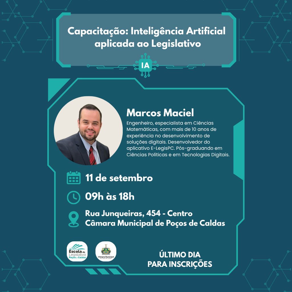 Último dia de inscrições para capacitação sobre Inteligência Artificial aplicada ao Legislativo