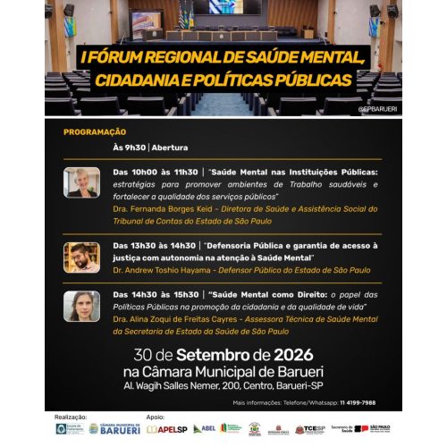 Barueri (SP) realiza I Fórum Regional de Saúde Mental, Cidadania e Políticas Públicas
