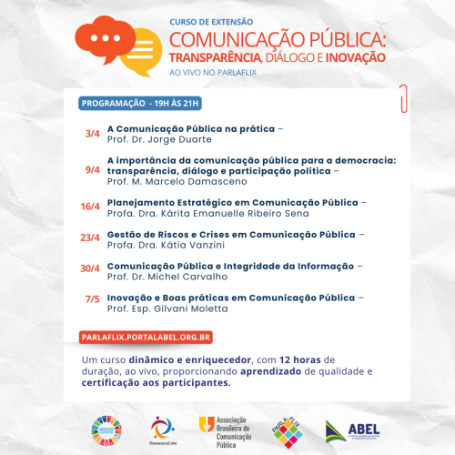 Curso de Extensão sobre Comunicação Pública abre inscrições no Parlaflix