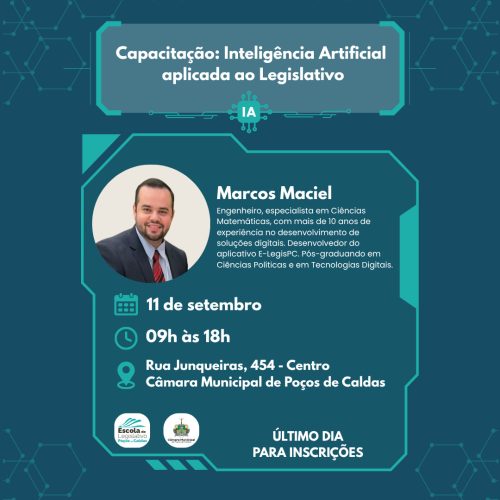Último dia de inscrições para capacitação sobre Inteligência Artificial aplicada ao Legislativo